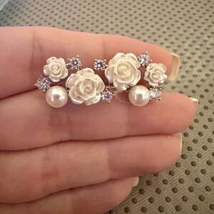 Abbott Atelier White Rose, Pearl, and CZ Earrings